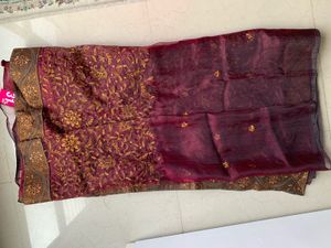 Embroidered Burgundy Saree with heavy zari work