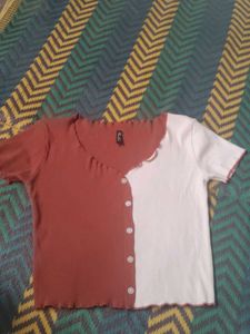 Two-Tone Button Up Crop Top