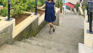 Off Shoulder Navy Dress