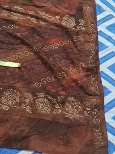 Silk Cotton Brown Double Shade Kundan Work Good