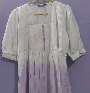 White & Lilac Puff Sleeve Top