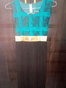 Sea Green With Black Combination Dress