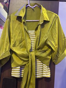 Green Tie-Front Top & Striped Tank