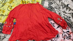 Red Embroidered with kantha stitch Top