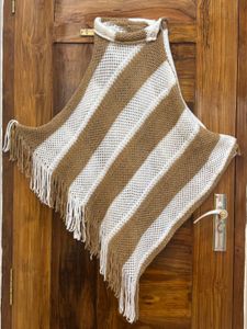 Striped Boho Poncho with Fringe