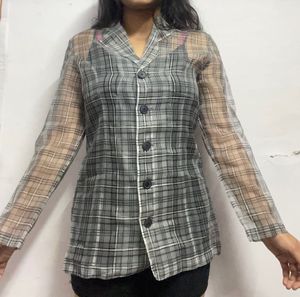 Sheer Plaid Blazer
