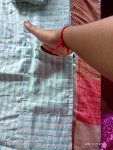 White And Seagreen Stripped Kurti With Pockets
