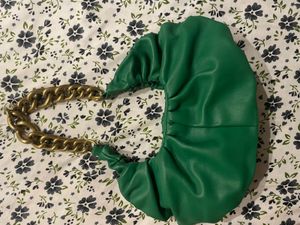 ZARA Green Hobo Bag With Metal Chain