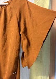 Elegant Brown Flutter Sleeve Top