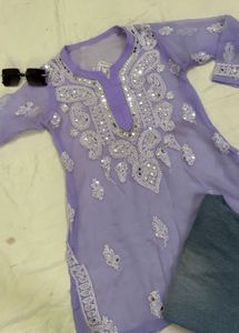 Short Chikankari Mirror Work Kurti