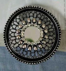 silver oxidised mirror work statement ring