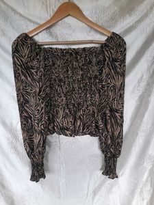 Zebra Print Smocked Blouse