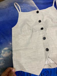 Grey Button-Down Waistcoat Top