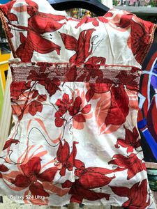 Smocked Neck Floral Printed Top