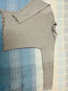 Grey Tight Full Sleeve Crop Top 🩶
