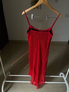RED CHIFFON SLIP MIDI  DRESS