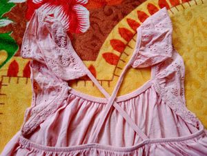Pink Top &amp; White Denim Shorts Set