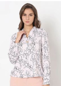 Veromoda Offwhite Floral Print Collared Shirt Top