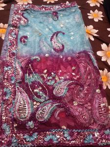 Double Shade Net With Full Dupptta Embroidery