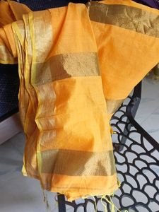 Yellow Cotton Silk Saree