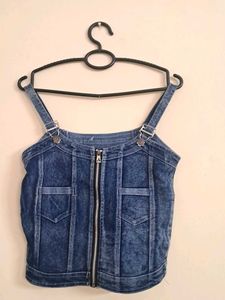 Denim Zip-Up Crop Top