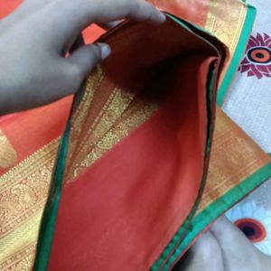 🧡Elegant Orange &amp; Green Saree💚