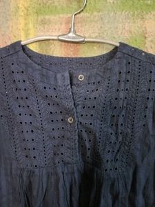 Blue Eyelet Long Sleeve Top
