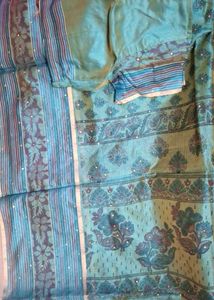 Green Printed Saree - Stone Work &amp; Golden Border