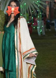 Elegant Green mini frock with dhoti salwar.