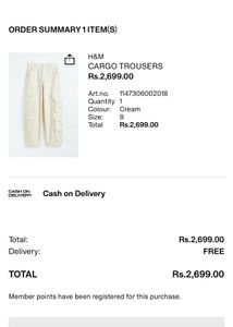 H$M brand new Cream cargo pant….