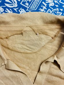 Classic Beige Collared Net Knit Top 🌸