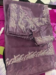 : Royal Mauve Embroidered Silk Saree with blauze