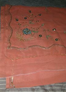 Embroidered Peach Saree