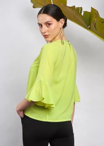 Green Bell Sleeve Georgette Top