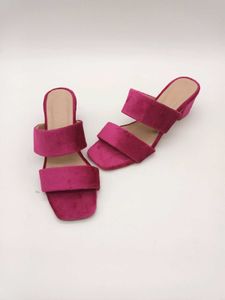 Magenta Velvet Block Heels 2 Inches.
