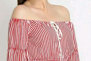 LA Loft Off Shoulder Stripped Skater Dress