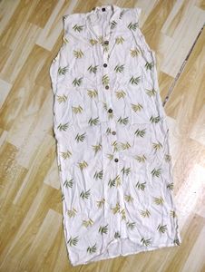 Leaf Print Button-Down Sleeveless Dress