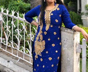 Royal Blue Heavy Stone Work Kurti