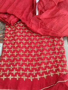 Red &amp; Gold Embroidered Salwar Kameez