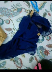 Elegant Blue Ethnic Gown with Gold Embroidery