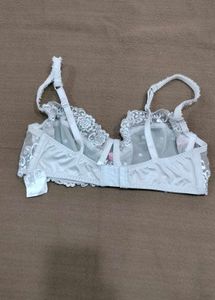 White Lace &amp; Pink Ribbon Bra