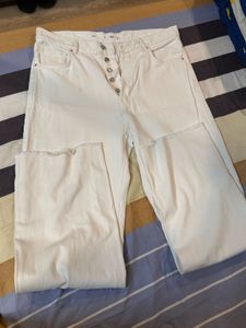 Mango Sustainable Wide Leg High Rise White Denim J