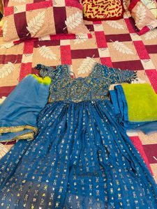 Elegant Blue Embellished Anarkali Suit