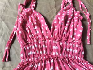Pink Heart Print Tie-Strap Mini Dress