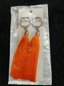 Orange Long Tassel Earrings