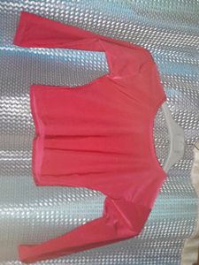 Round Neck Strechable Pink Crop-top/blouse