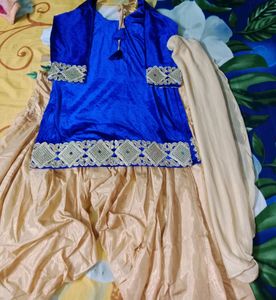 Blue 💙 &amp; Golden Patyala Suit With Dupatta