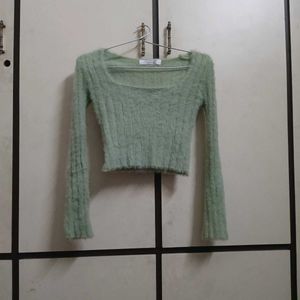 Green Fuzzy Crop Top