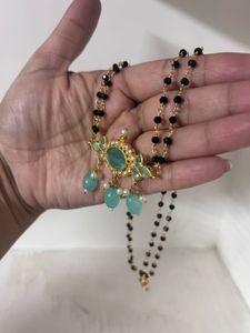 Black Bead &amp; Pink Stone Necklace