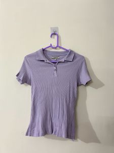 Lilac Ribbed Polo Top size m